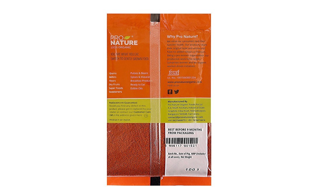 Pro Nature Organic Red Chilli Powder (Rich Colour)   Pack  100 grams